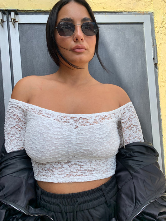 Maglia In Merletto Crop