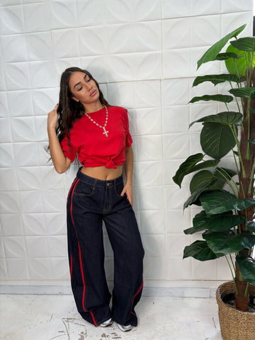 Jeans bande rosse