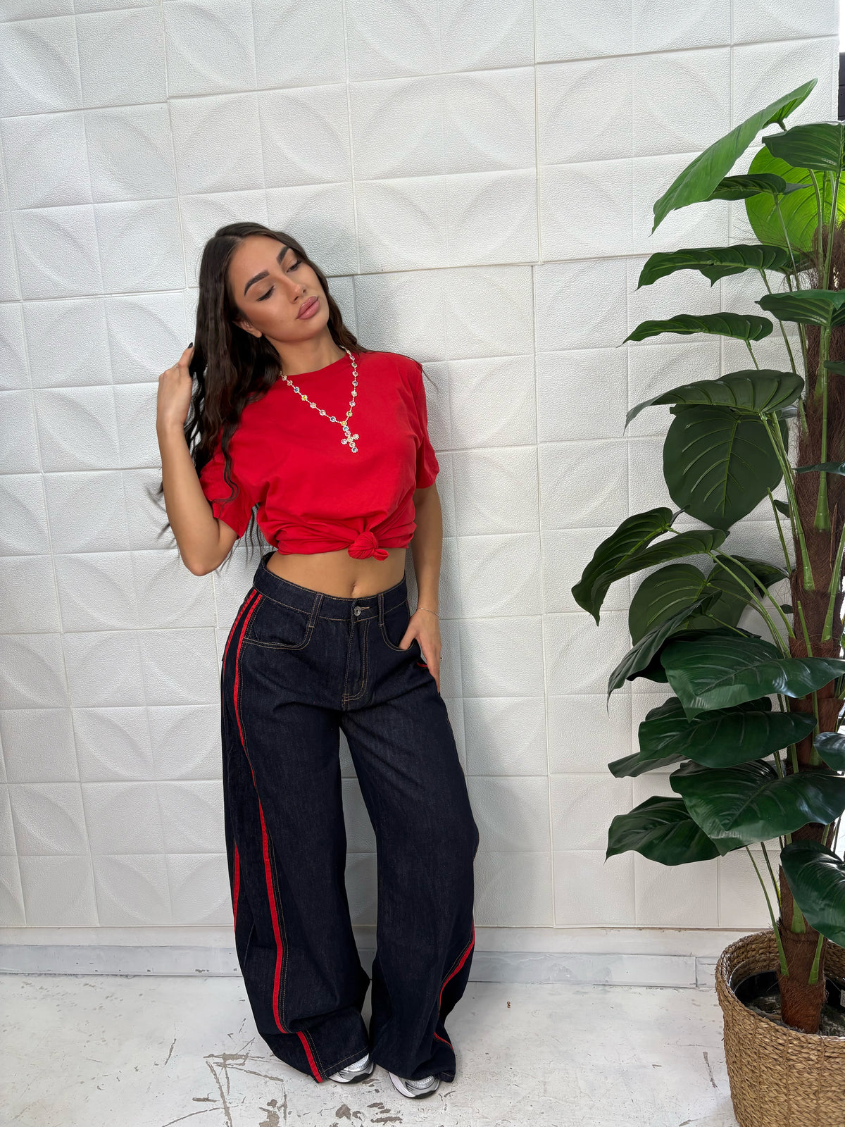 Jeans bande rosse