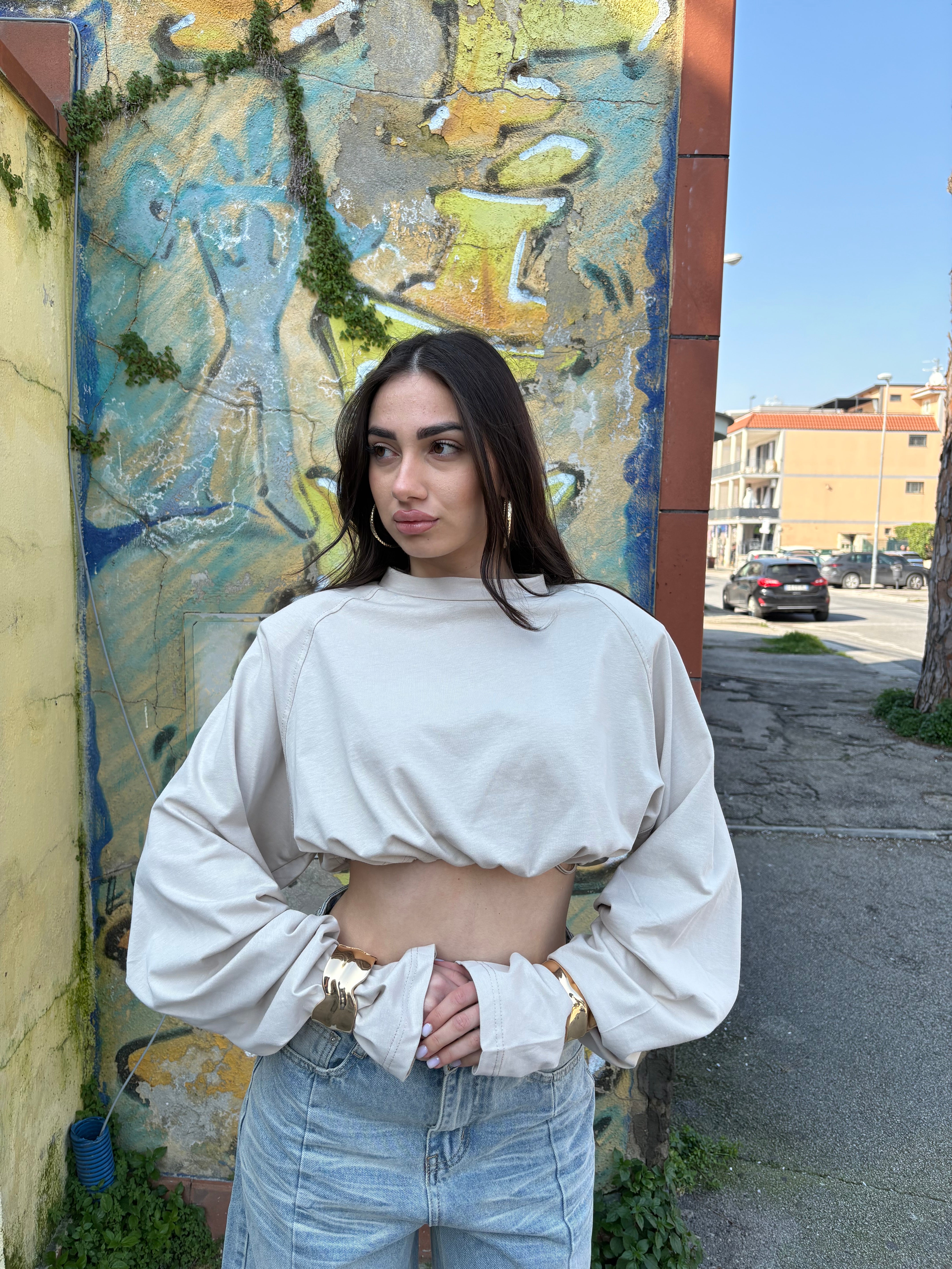 Maglia Crop con coulisse