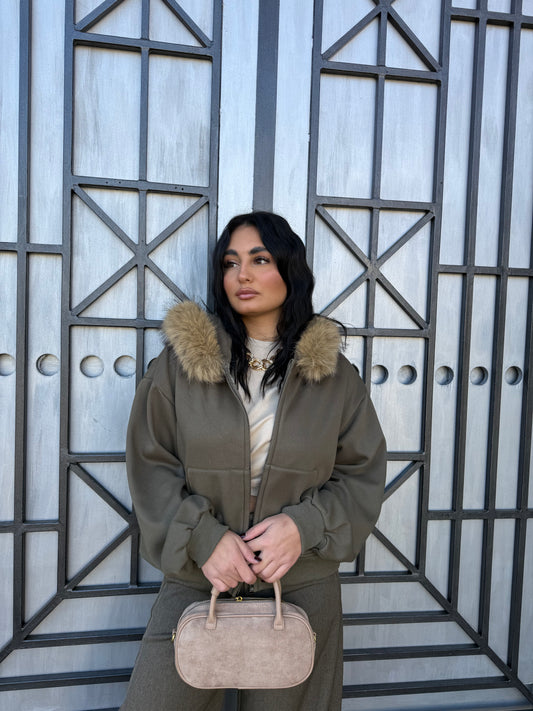 Felpa con collo in Pelliccia