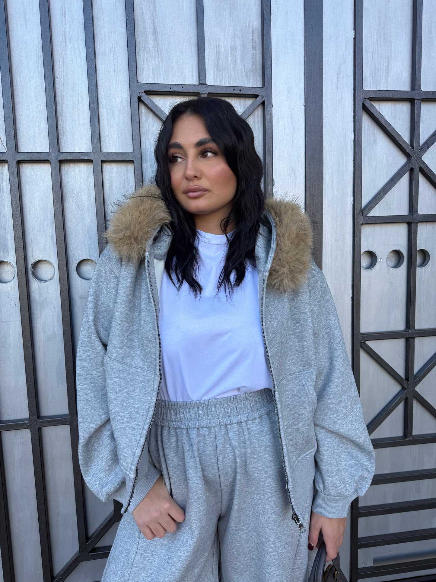 Felpa con collo in Pelliccia