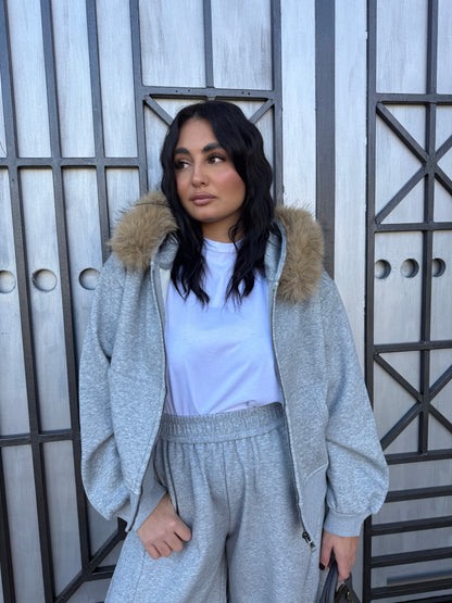 Felpa con collo in Pelliccia