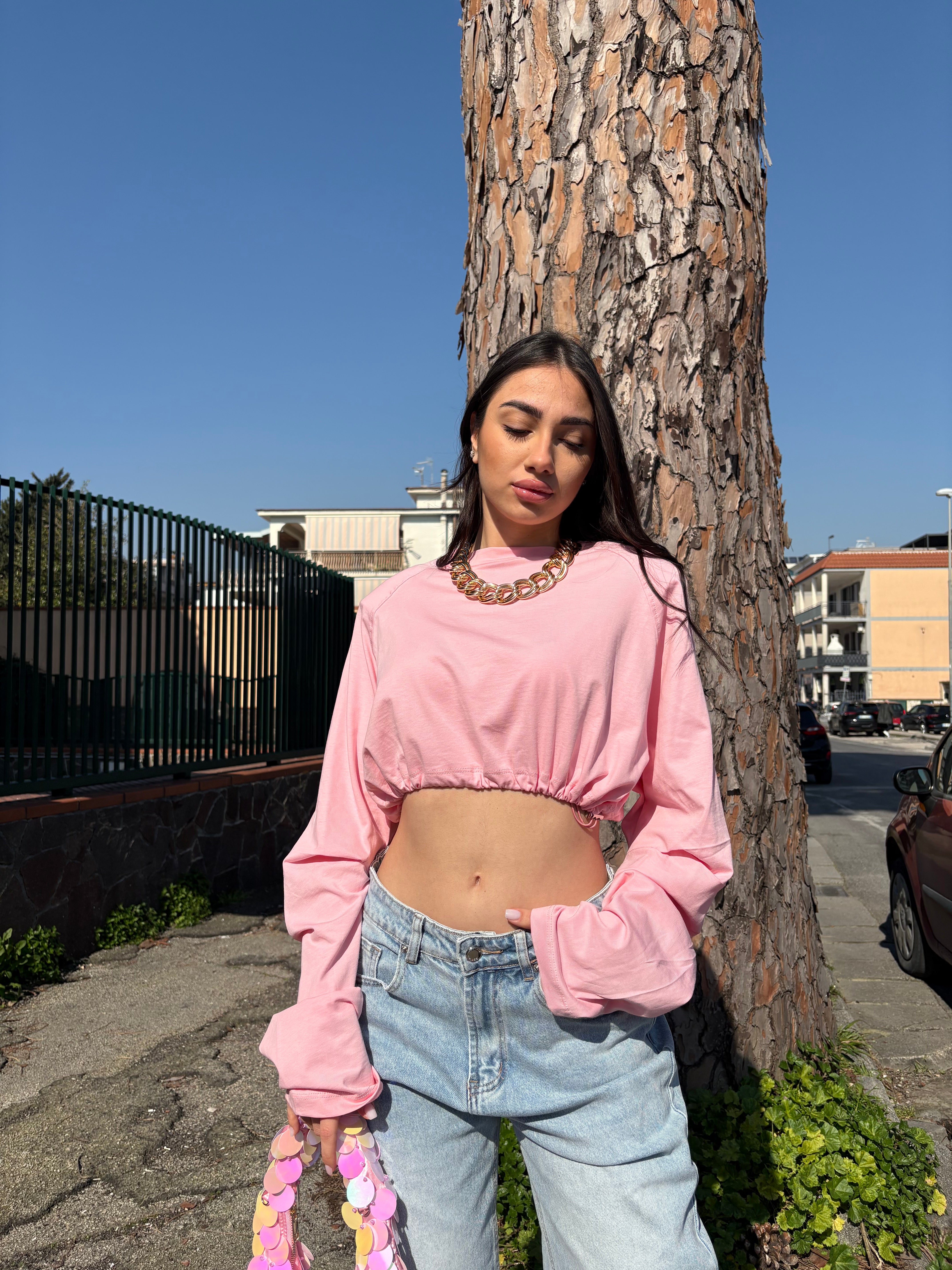 Maglia Crop con coulisse