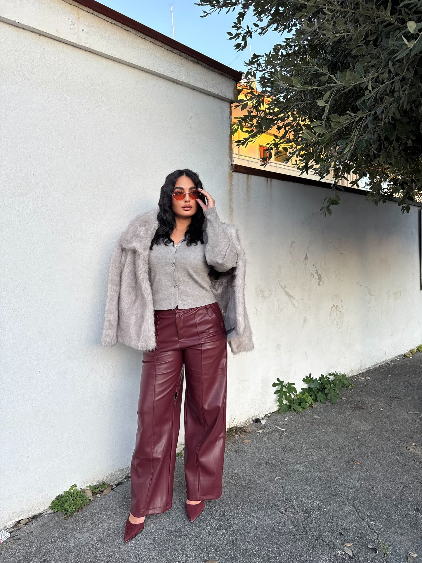 Pantalone Ecopelle Bordeaux