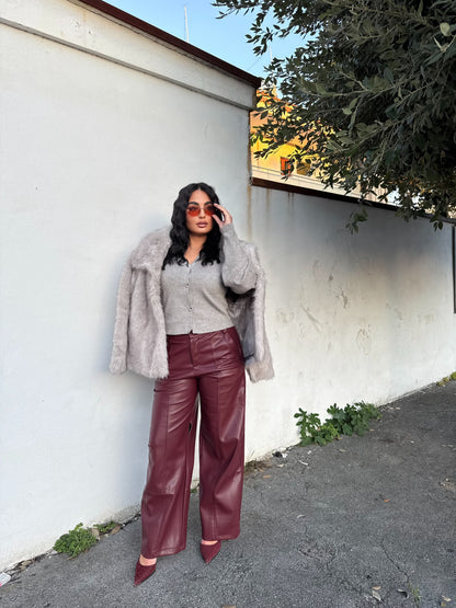 Pantalone Ecopelle Bordeaux