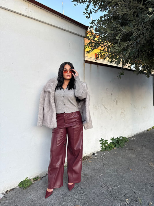 Pantalone Ecopelle Bordeaux